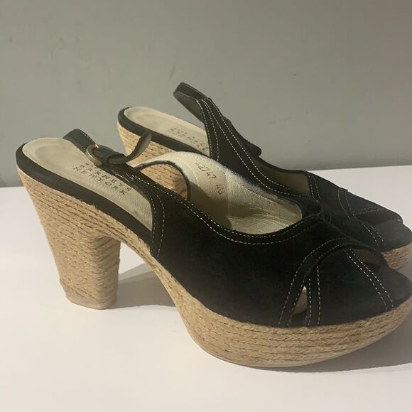 Barnes New York navy criss cross block heels - Picture 3 of 7